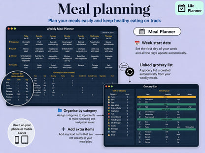 Yearwise meal planner with a grocery list created automatically ywlang-en